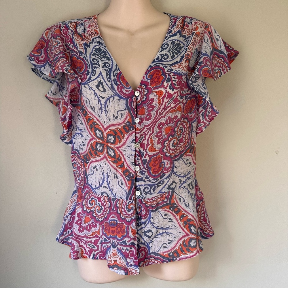 EUC! NANETTE LEPORE Cap Flutter Sleeve Blouse Top Size Small